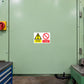 Safety sign sticker with yellow warning triangle and red “Do not start or touch” symbol