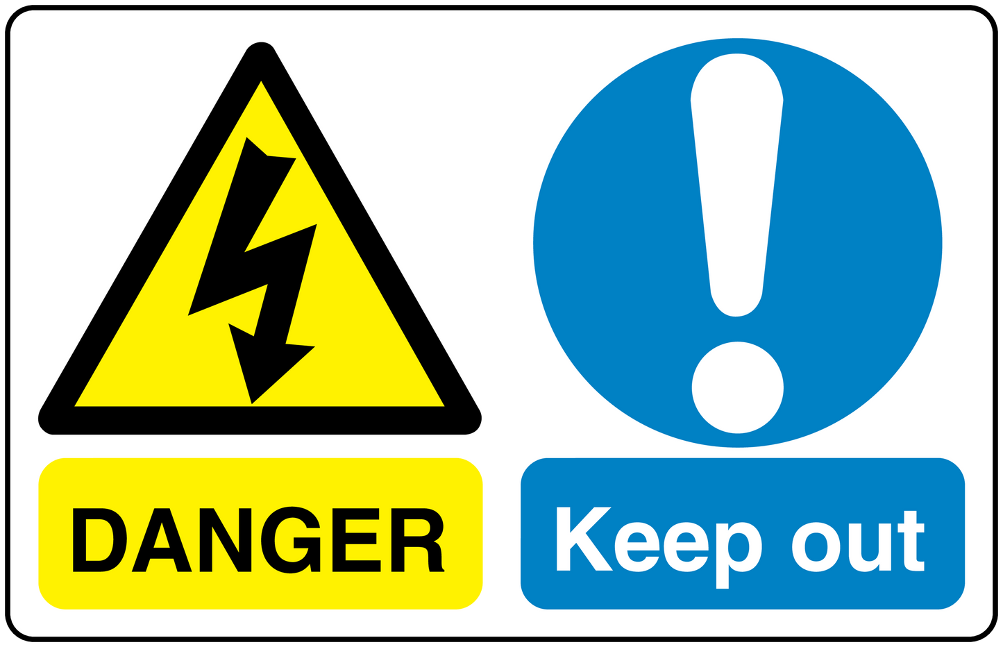 Safety sign sticker with yellow hazard triangle, lightning, DANGER, and Keep out symbol