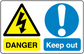 Safety sign sticker with yellow hazard triangle, lightning, DANGER, and Keep out symbol