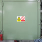 Safety hazard sign sticker with yellow triangle DANGER and red prohibition symbol