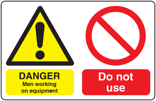 Safety sign sticker with yellow danger triangle, red no symbol, and “Do not use” text