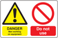 Safety sign sticker with yellow danger triangle, red no symbol, and “Do not use” text