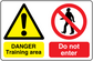Safety sign sticker: warning triangle, no-entry symbol, 'Do not enter'