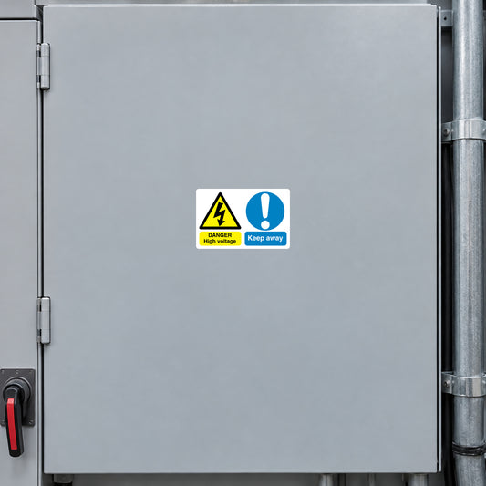 Safety sign sticker with danger triangle and keep away text