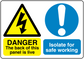 Safety sign sticker with warning triangle, exclamation icon, DANGER and isolate text