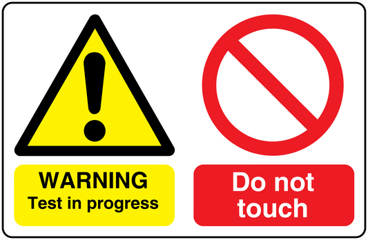 Warning safety sign sticker with yellow caution triangle and red no-touch symbol