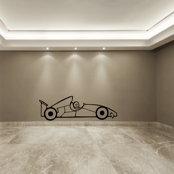 Race car side view wall decal in black line art