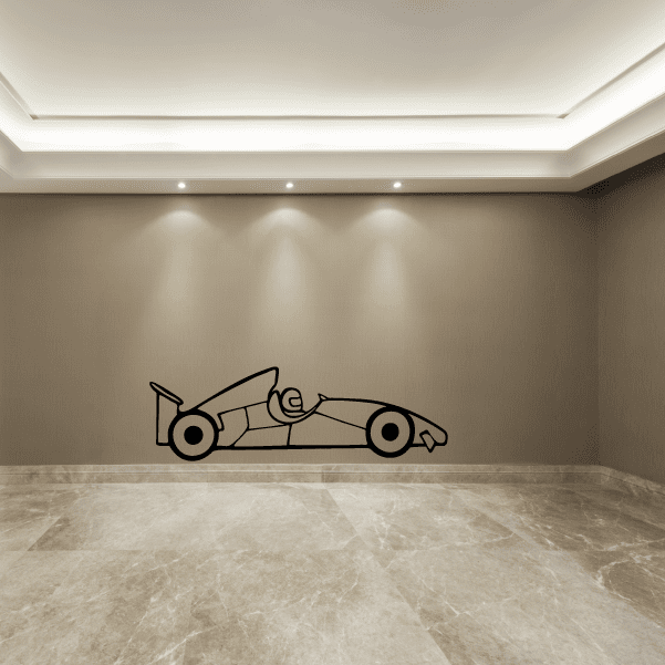 Race car side view wall decal in black line art