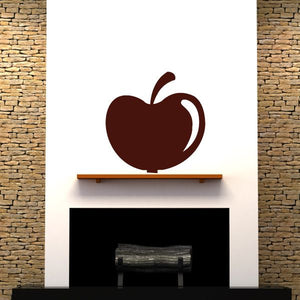 Apple decal sticker with simple dark brown apple and stem curl