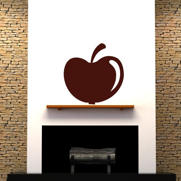 Apple decal sticker with simple dark brown apple and stem curl