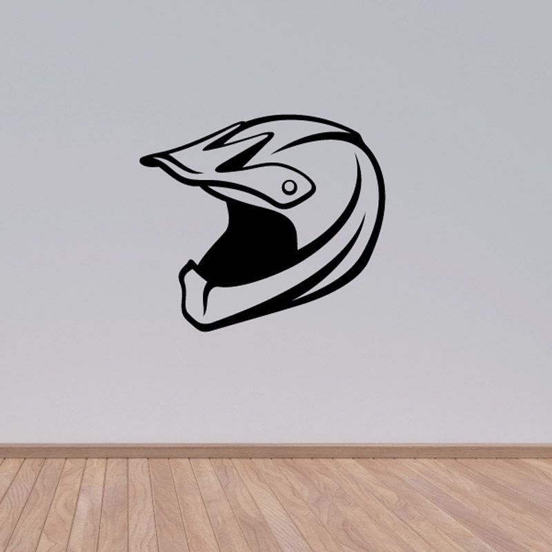 Dirt bike helmet decal with white and black illustrated side profile