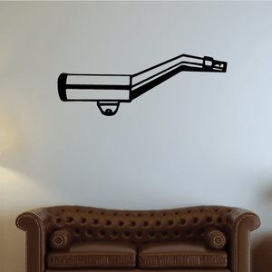 Motorcycle exhaust decal with black pipe outline and small mounting bracket