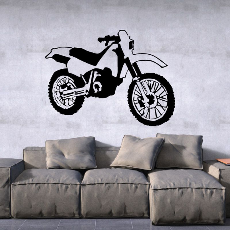 Black motorcycle sketch decal with detailed wheels and handlebars