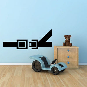 Seatbelt decal with black arrow and two square icons