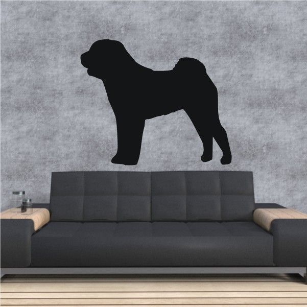 Shar Pei dog decal, black silhouette standing pose on a light surface