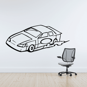 Stock car decal with black outline and gray line-art detailing