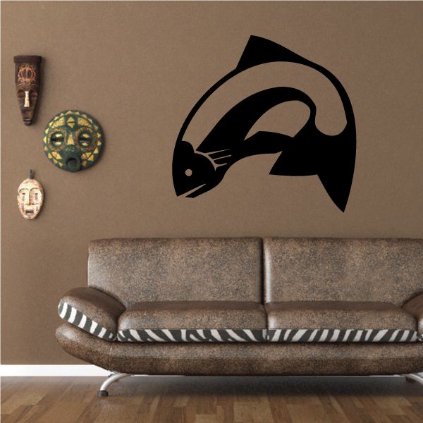 Black simplified salmon wall decal silhouette