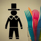 Simplified pilgrim man decal, black silhouette with hat and tunic