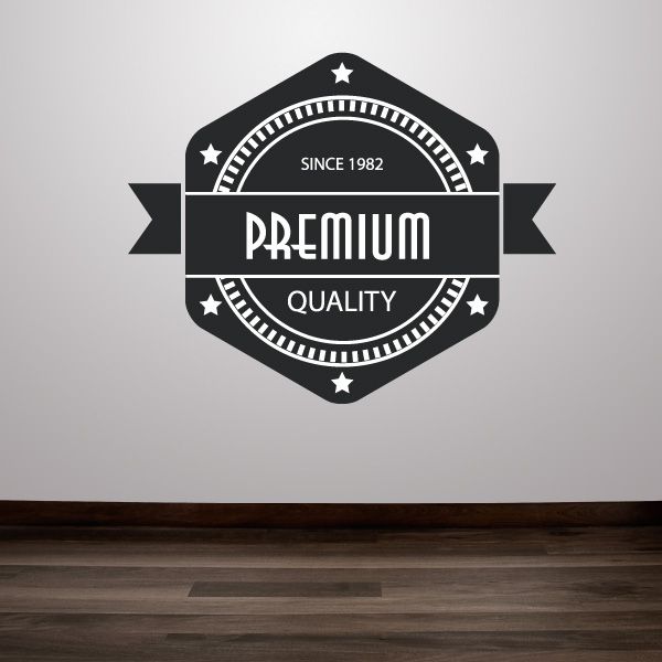 Premium wall decal badge reading Since 1982 Premium Quality, black and white