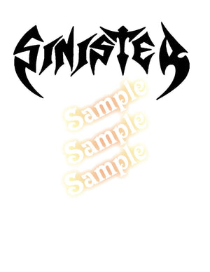 Sinister decal: black gothic jagged lettering