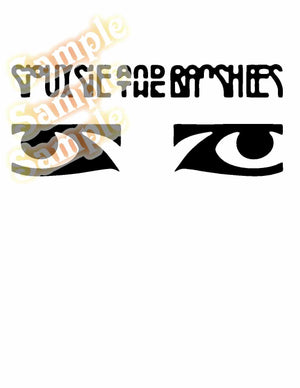 Black eye and text decal with bold letters and decorative lines