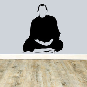 Sitting Buddhist monk decal, black seated robe silhouette