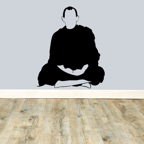 Sitting Buddhist monk decal, black seated robe silhouette