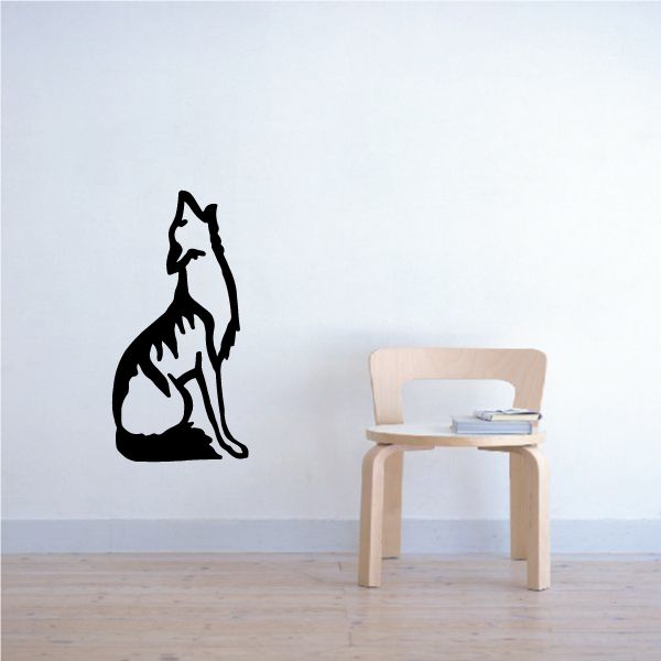 Black sitting howling wolf wall decal silhouette