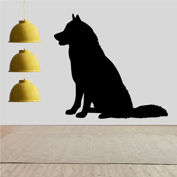 Sitting Siberian Husky wall decal, black silhouette on wall
