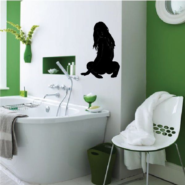 Black sitting woman looking back silhouette decal