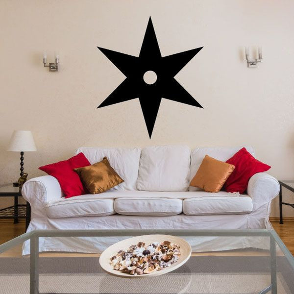 Six-point ninja star wall decal, black star with central hole