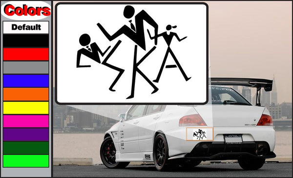 Ska decal sticker with black illustrated dancing figures on white background