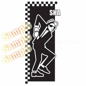Ska dance decal featuring black dancer silhouette and SKA text on checker border