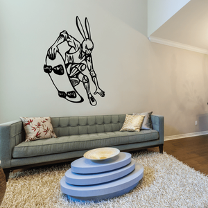 Skateboarding bunny vinyl wall decal, black line art