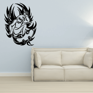 Skateboarding bunny vinyl wall decal, black-and-white skate graphic