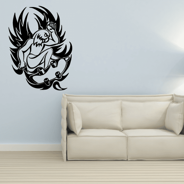 Skateboarding bunny vinyl wall decal, black-and-white skate graphic