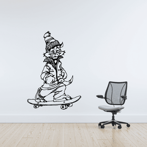 Skateboarding bunny wall decal, black vinyl outline of bunny on skateboard