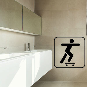 Skateboarding sign decal with black skateboarder icon in rounded square