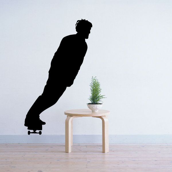 Skateboarder wall decal vinyl sticker, black silhouette with skateboard