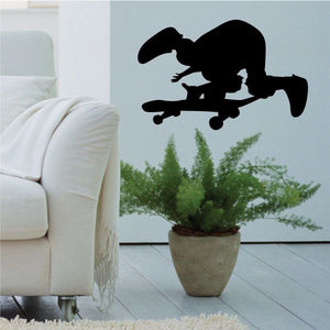 Skateboarder wall decal vinyl sticker, black silhouette on skateboarding board