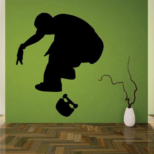 Skateboarder wall decal vinyl silhouette of a rider with skateboard, black