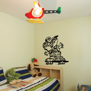 Skateboarding wall decal featuring a black cartoon skateboard rider with wheels