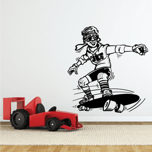 Skateboarding vinyl wall decal: black cartoon skater riding a skateboard