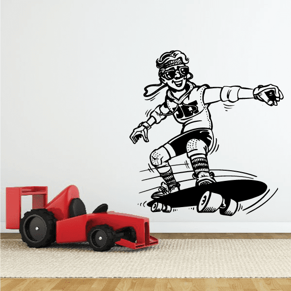 Skateboarding vinyl wall decal: black cartoon skater riding a skateboard