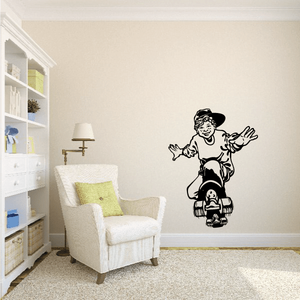 Black vinyl skateboarder wall decal with cartoon rider and skateboard