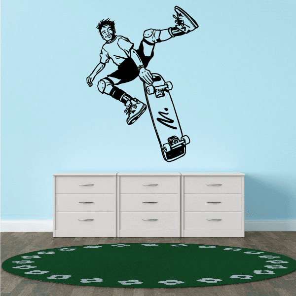 Black skateboarder wall decal with skateboard, vinyl