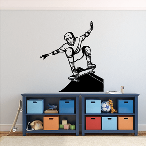 Skateboarding wall vinyl decal: cartoon skater midair on skateboard