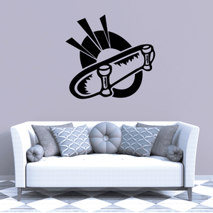 Skateboard wall decal vinyl sticker with black skateboard and wheels graphic