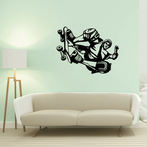 Skateboarding wall decal, black skateboarder graphic vinyl sticker