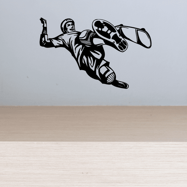 Skateboarding vinyl wall decal: black skater riding skateboard